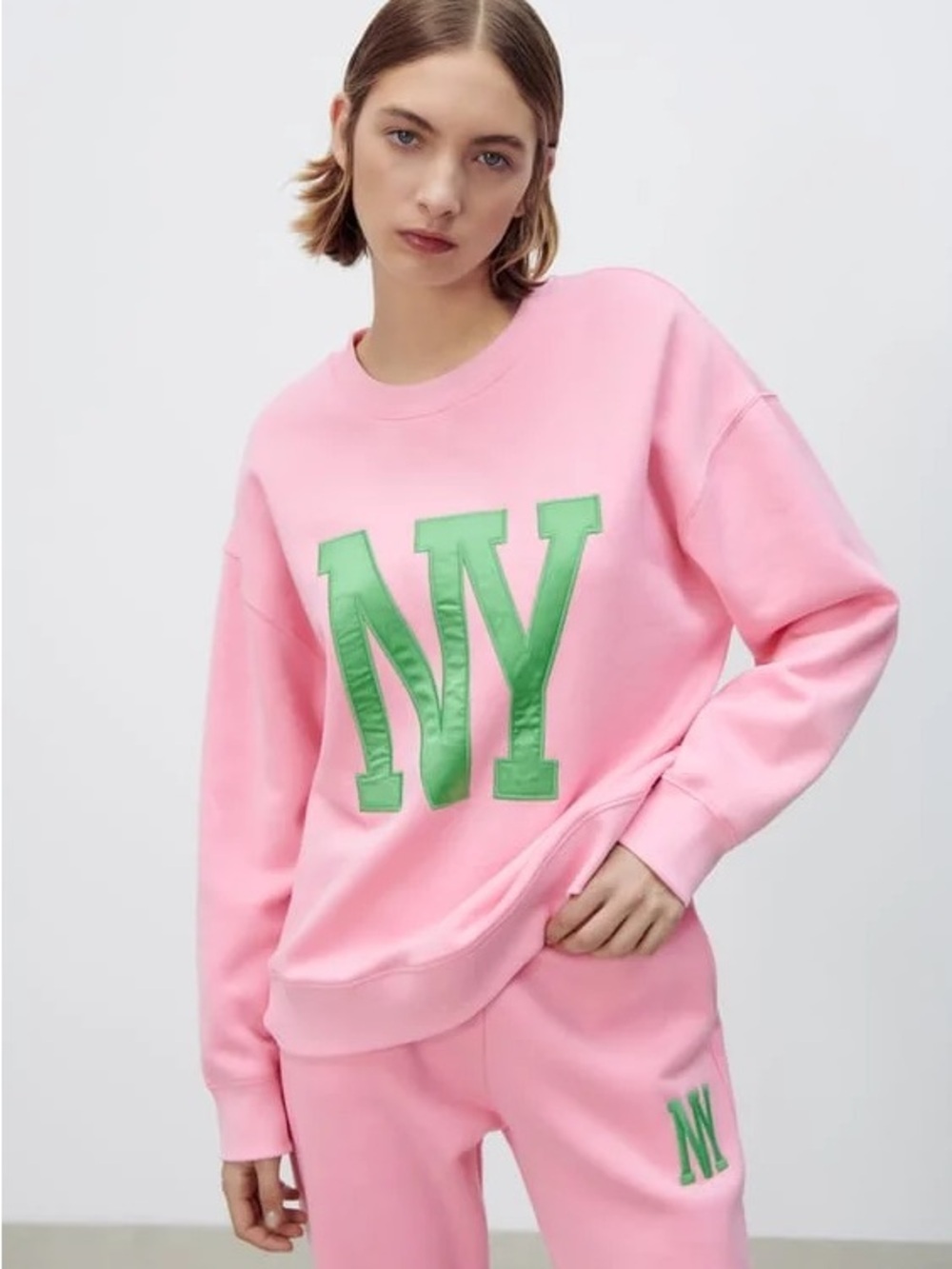 Zara New York Pink Fleece Crewneck Sweater Sz S